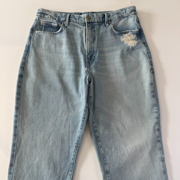 Good American Mom Jeans Women's Sz 10 / 30 High Waist Distressed Light Wash Blue - Picture 3 of 16
